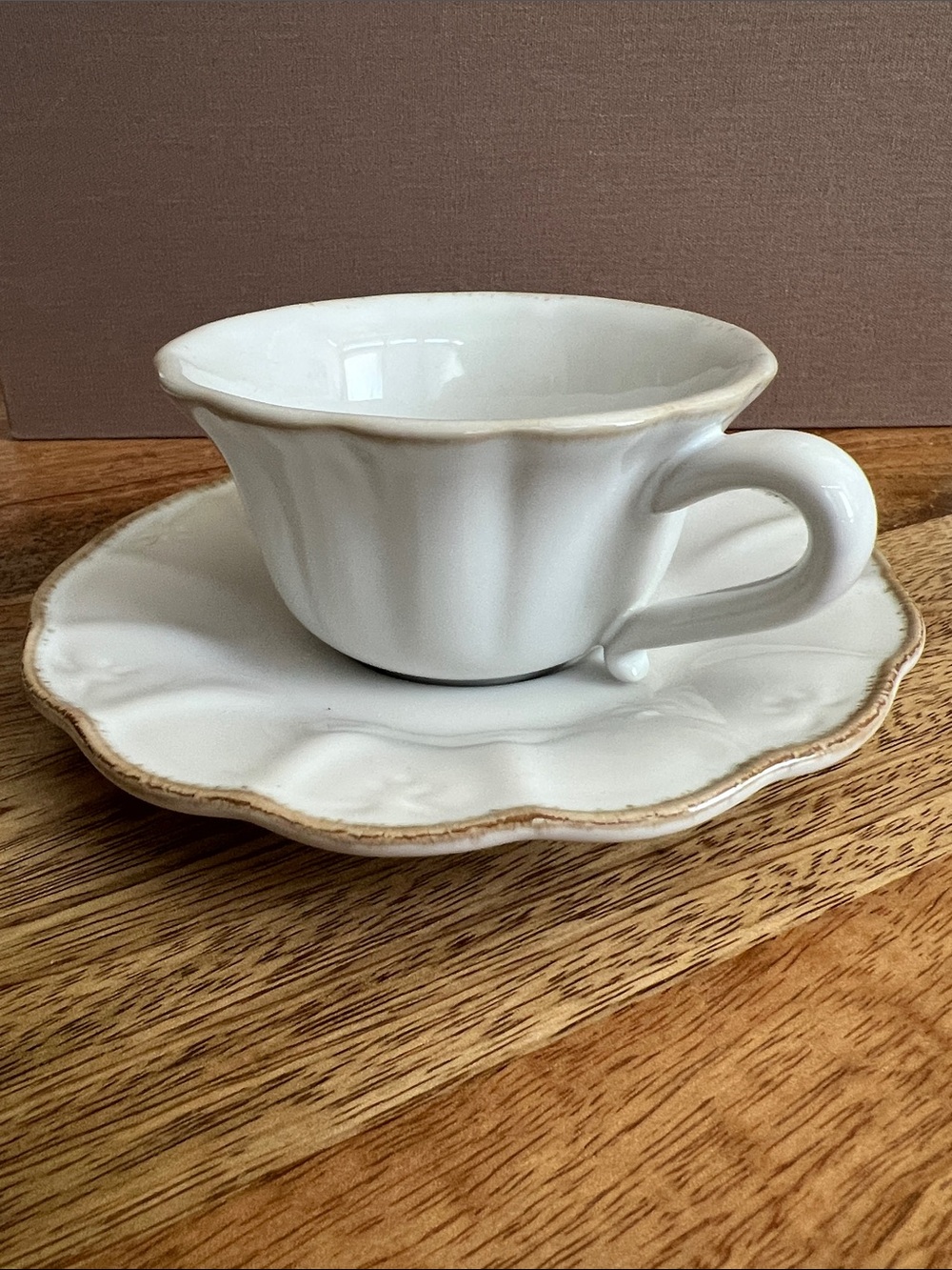Costa Nova White Scalloped Ceramic Teacup and Saucer Portugal